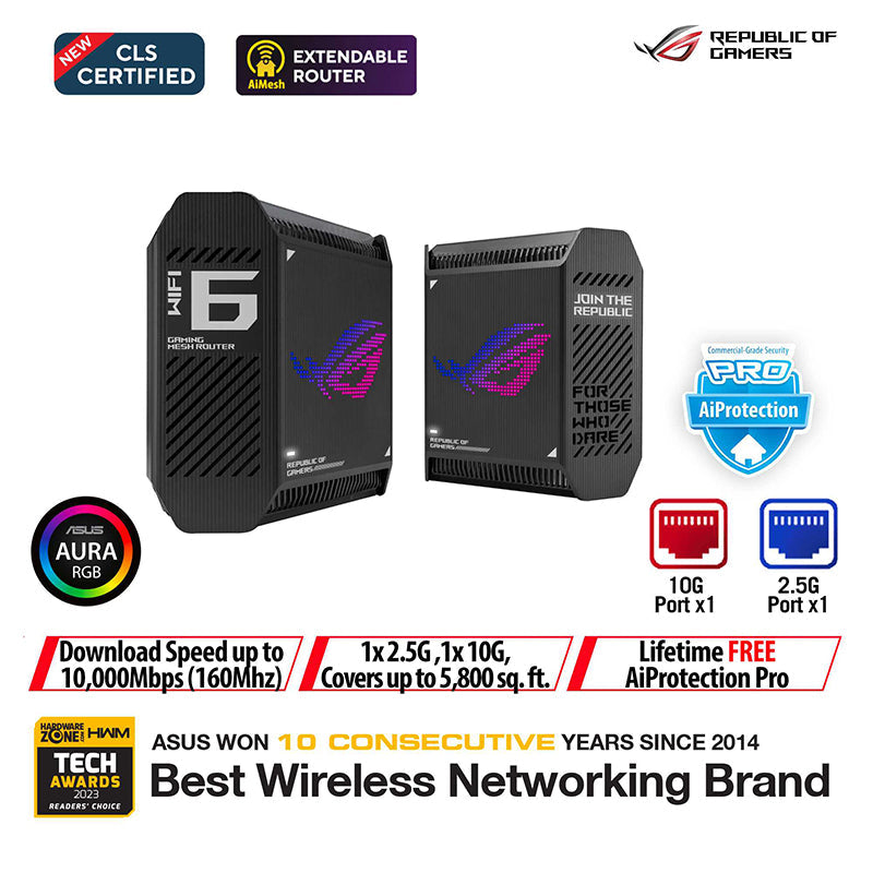 Asus ROG Rapture GT6 AX10000 Tri-Band Wi-Fi 6 Game-Ready Mesh