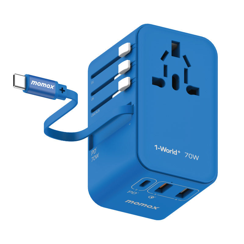 Momax UA18B 1-World 70W GaN 3-Port + AC Travel Adapter With Built