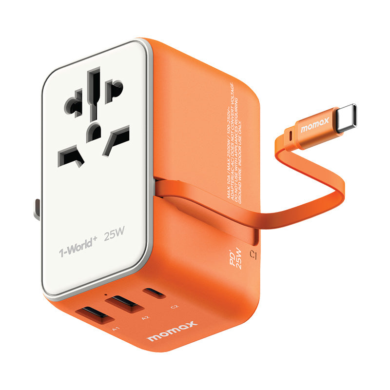 Momax UA20M 1-World+ 25W 3-Port AC Travel Adapter with Built-in