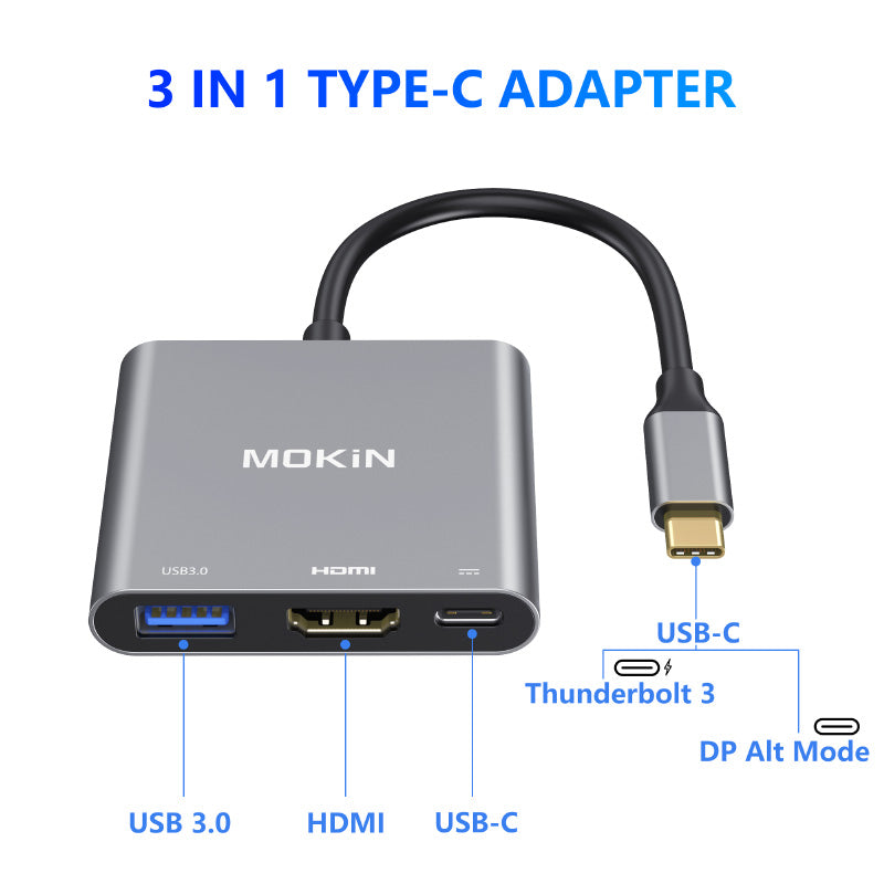 Mokin MOUC1901 3-In-1 Multiport USB-C Adapter to HDMI+USB3.0+PD