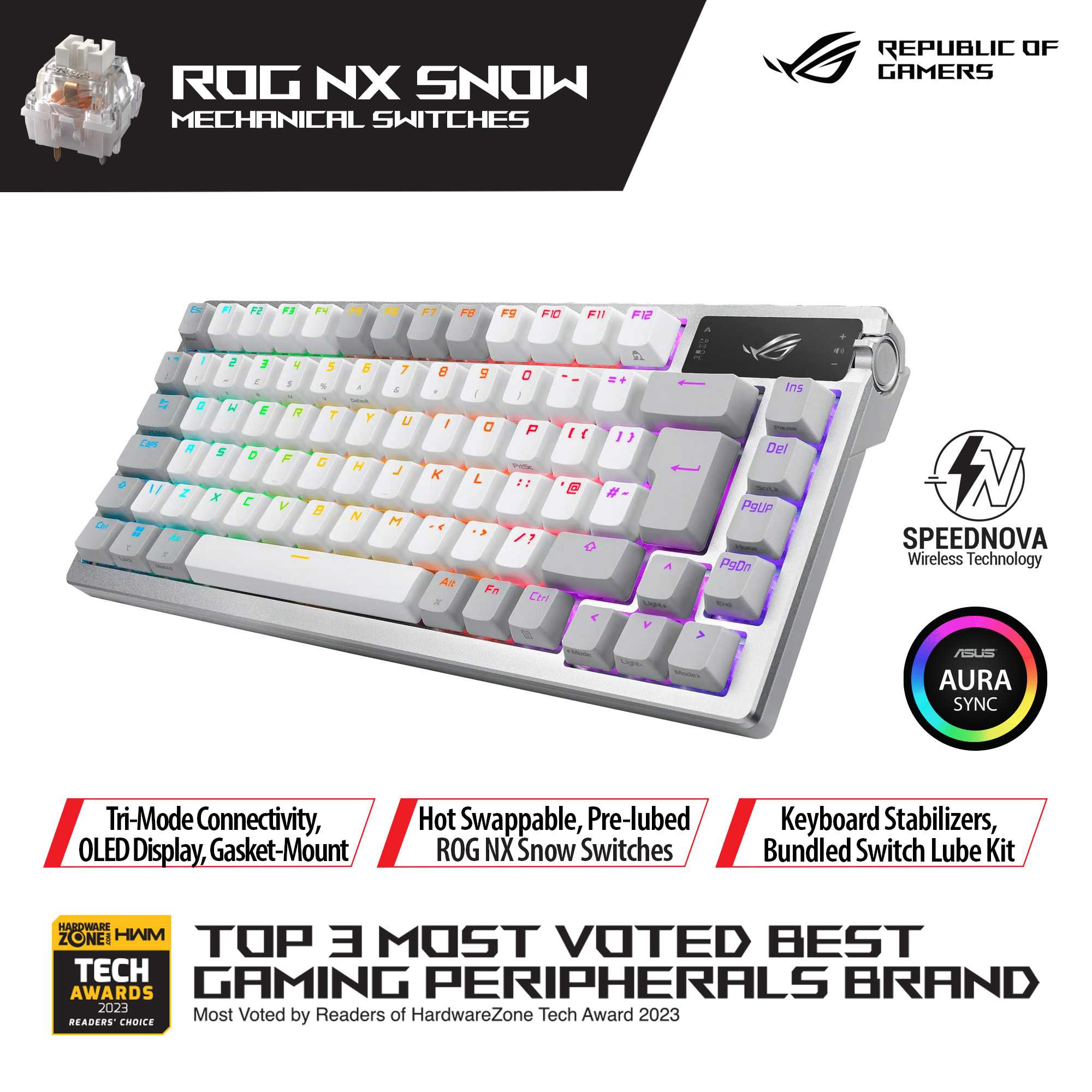 Asus ROG Azoth Wireless Gaming Keyboard (NX Snow - White