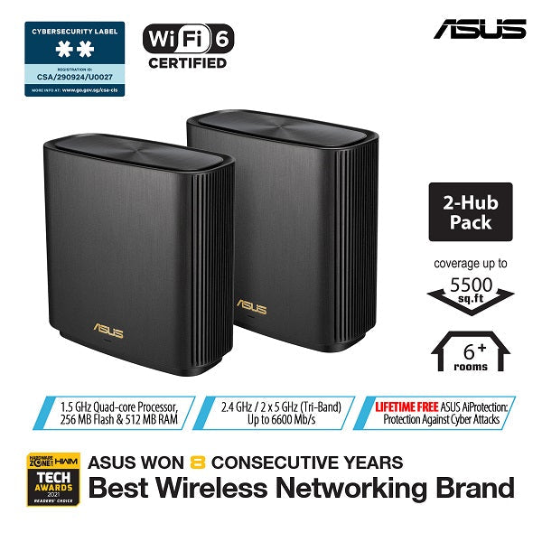 Asus ZenWiFi AX XT8 AX6600 Whole-Home Tri-band Mesh WiFi 6 (Black