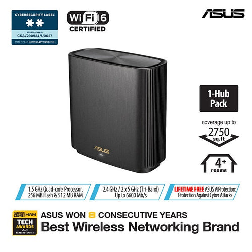 Asus ZenWiFi AX (XT8 1PK) AX6600 Tri-band Mesh WiFi 6 (Black)