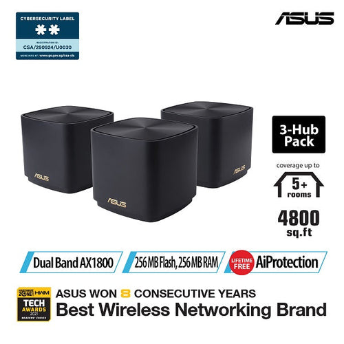 ASUS ZenWiFi AX XD4 Mini AX1800 WiFi 6 Mesh (Black) [3-Pack] *Exclusive*
