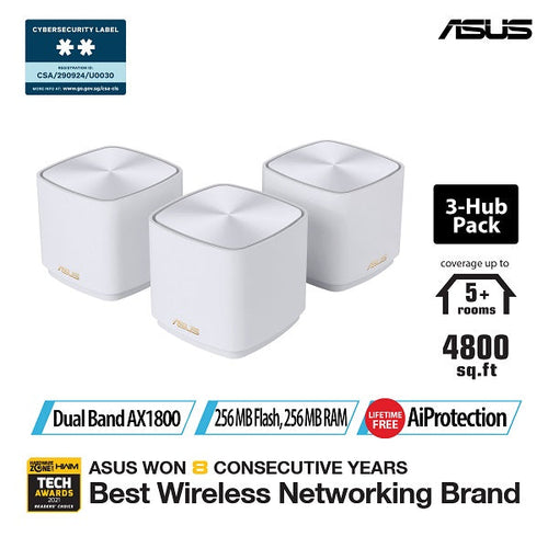 ASUS ZenWiFi AX XD4 Mini White 3-Pack AX1800 WiFi 6 Mesh