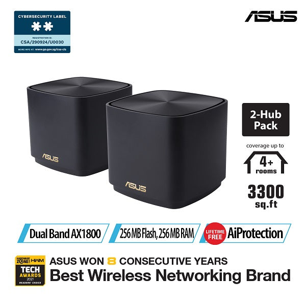 ASUS ZenWiFi AX XD4 Mini AX1800 WiFi 6 Mesh (Black) [2-Pack]