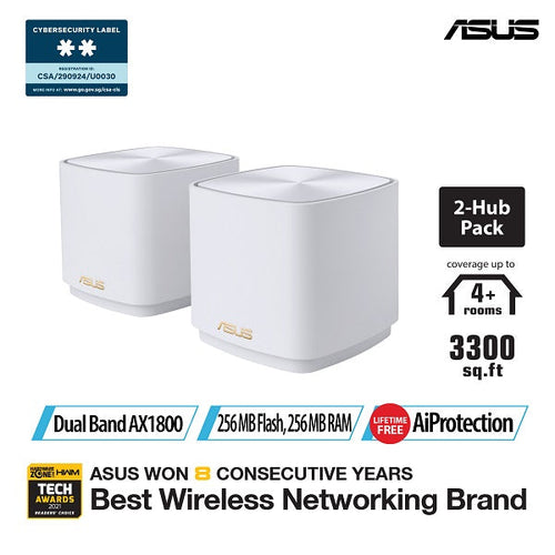 Asus ZenWiFi AX XD4 Mini 2-Pack AX1800 WiFi 6 Mesh (White)