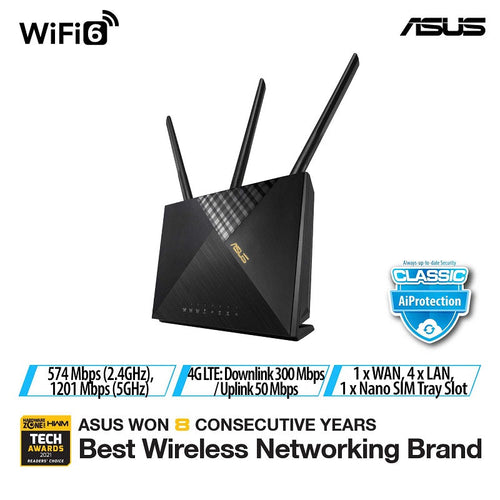 ASUS 4G-AX56 Cat.6 300Mbps Dual-Band WiFi 6 AX1800 LTE Router