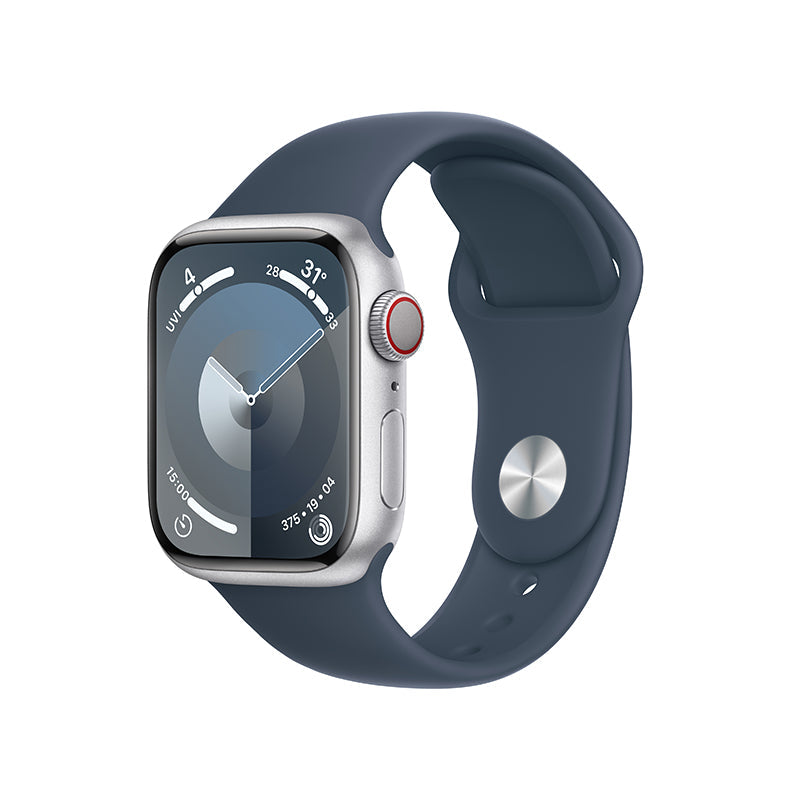 Apple Watch Series 9 GPS + Cellular 41mm Silver Aluminium Case with Storm Blue Sport Band - S/M