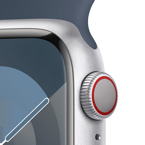 Apple Watch Series 9 GPS + Cellular 41mm Silver Aluminium Case with Storm Blue Sport Band - S/M