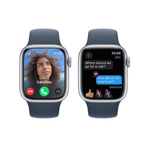 Apple Watch Series 9 GPS + Cellular 41mm Silver Aluminium Case with Storm Blue Sport Band - M/L