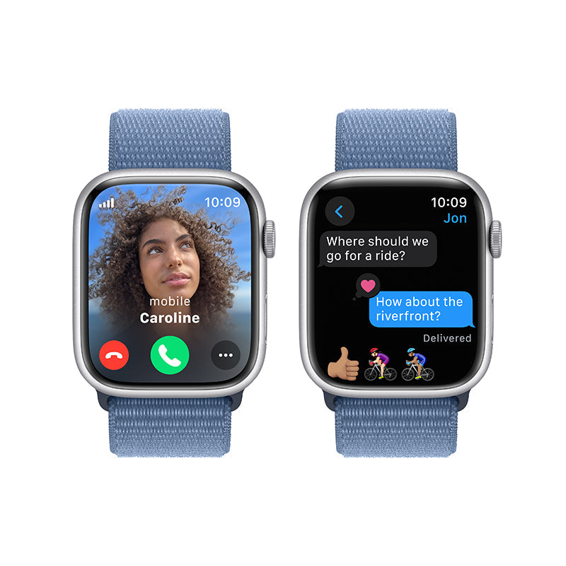 Apple Watch Series 9 GPS + Cellular 41mm Silver Aluminium Case with Winter Blue Sport Loop