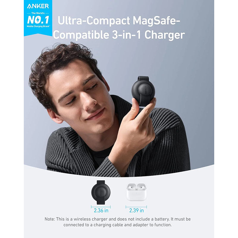 Anker B25M8H11-BK MagGo 3-in-1 Qi2 15W Wireless Foldable Pad (Black)