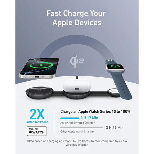 Anker B25M8H21-WH MagGo 3-in-1 Qi2 15W Wireless Foldable Pad (White)