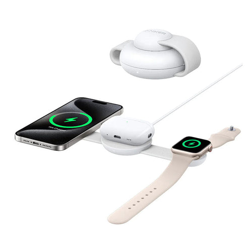 Anker B25M8H21-WH MagGo 3-in-1 Qi2 15W Wireless Foldable Pad (White)