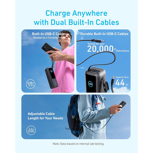 Anker A1695H11-BK 25000mAh PD165W with Built-in and Retractable USB-C Cables