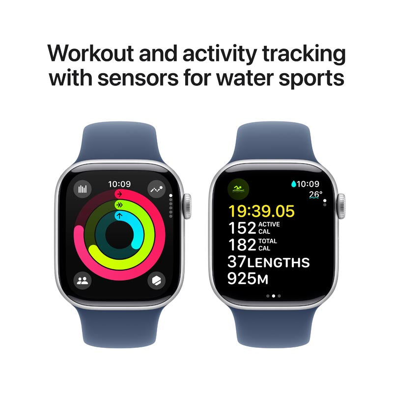 Apple Watch Series 10 GPS 42mm Silver Aluminium Case with Denim Sport Band S/M