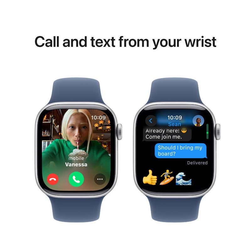 Apple Watch Series 10 GPS 42mm Silver Aluminium Case with Denim Sport Band S/M
