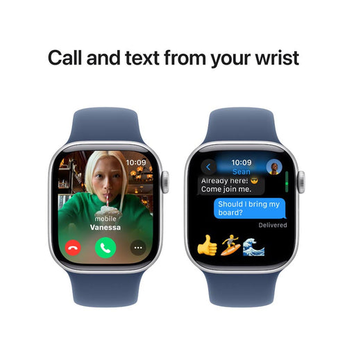 Apple Watch Series 10 GPS 42mm Silver Aluminium Case with Denim Sport Band S/M