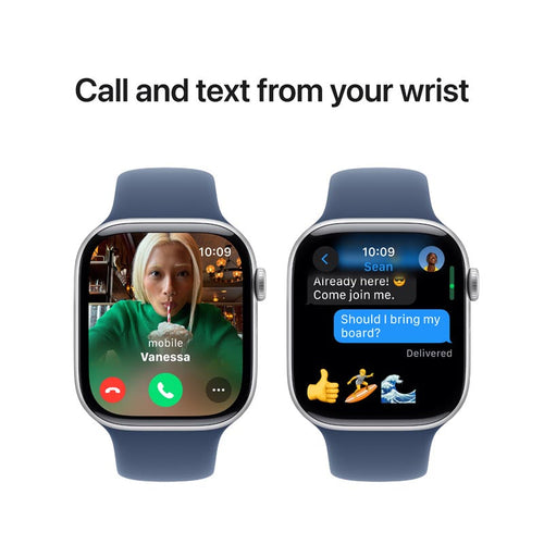 Apple Watch Series 10 GPS 46mm Silver Aluminium Case with Denim Sport Band S/M