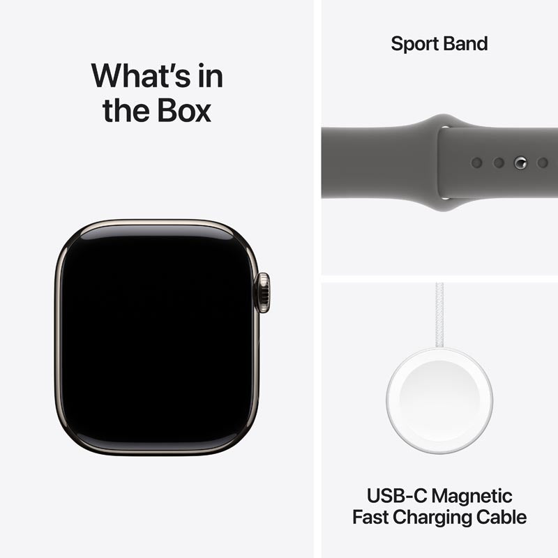 Apple Watch Series 10 GPS + Cellular 42mm Natural Titanium Case with Stone Grey Sport Band M/L