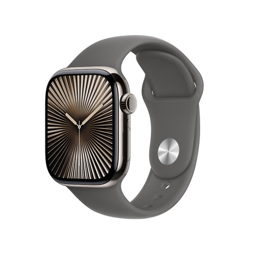 Apple Watch Series 10 GPS + Cellular 42mm Natural Titanium Case with Stone Grey Sport Band M/L