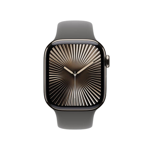 Apple Watch Series 10 GPS + Cellular 42mm Natural Titanium Case with Stone Grey Sport Band M/L