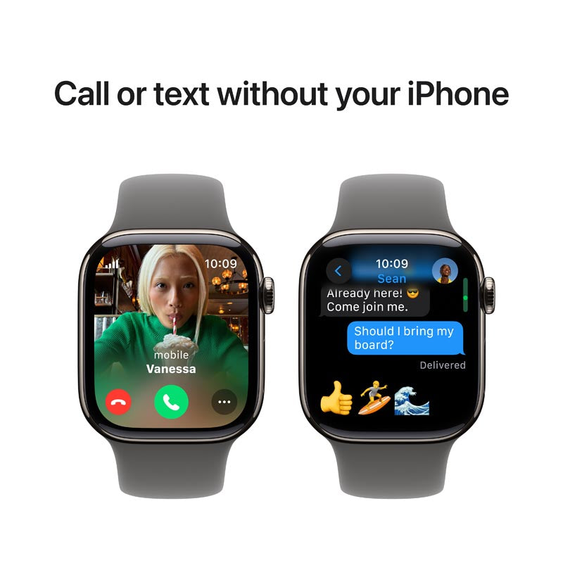Apple Watch Series 10 GPS + Cellular 42mm Natural Titanium Case with Stone Grey Sport Band M/L