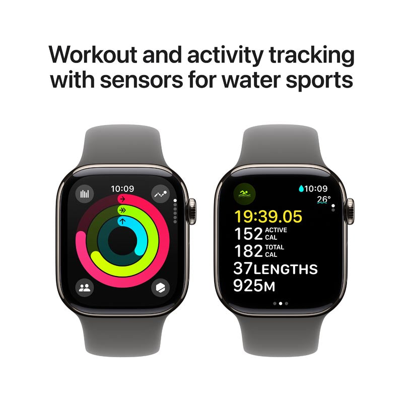 Apple Watch Series 10 GPS + Cellular 42mm Natural Titanium Case with Stone Grey Sport Band M/L