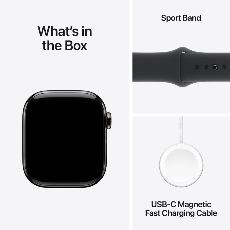 Apple Watch Series 10 GPS + Cellular 42mm Slate Titanium Case with Black Sport Band S/M