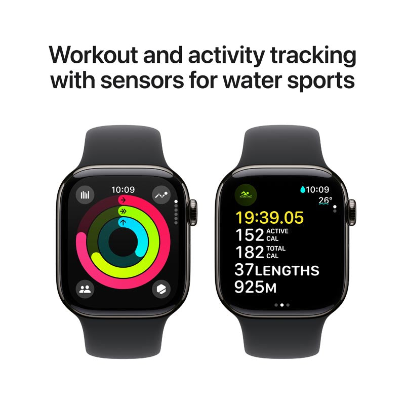 Apple Watch Series 10 GPS + Cellular 42mm Slate Titanium Case with Black Sport Band S/M