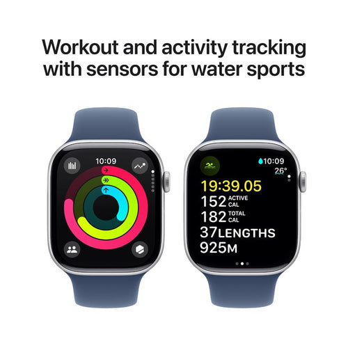 Apple Watch Series 10 GPS + Cellular 46mm Silver Aluminium Case with Denim Sport Band M/L