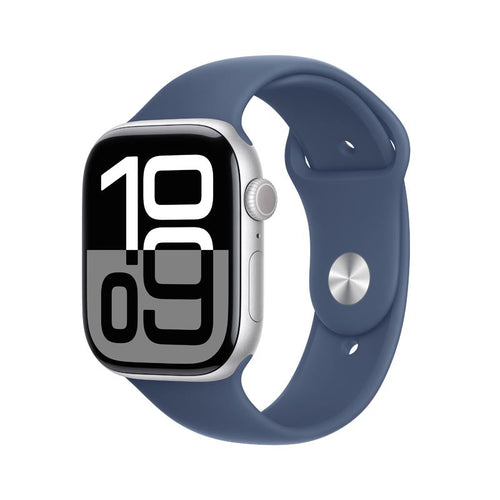 Apple Watch Series 10 GPS + Cellular 46mm Silver Aluminium Case with Denim Sport Band M/L