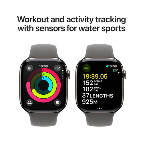 Apple Watch Series 10 GPS + Cellular 46mm Natural Titanium Case with Stone Grey Sport Band S/M