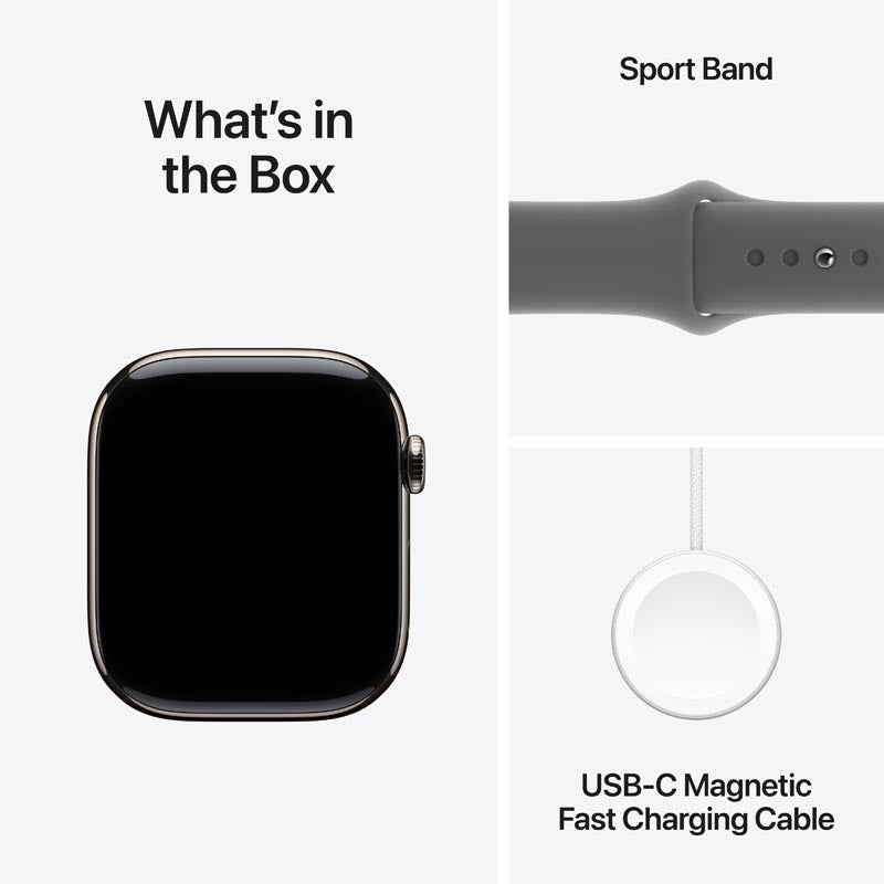 Apple Watch Series 10 GPS + Cellular 46mm Natural Titanium Case with Stone Grey Sport Band S/M