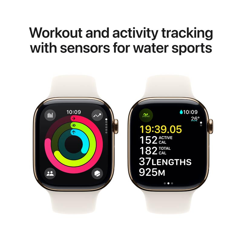 Apple Watch Series 10 GPS + Cellular 46mm Gold Titanium Case with Starlight Sport Band M/L