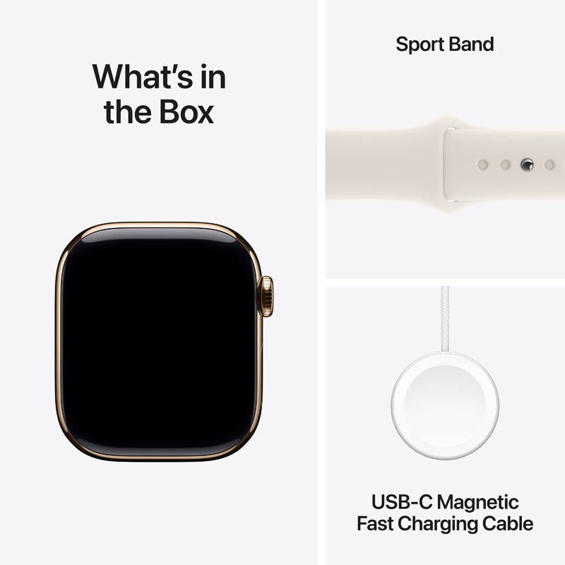 Apple Watch Series 10 GPS + Cellular 42mm Gold Titanium Case with Starlight Sport Band S/M