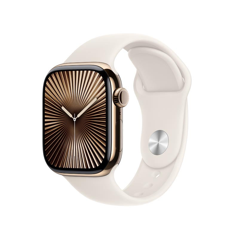 Apple Watch Series 10 GPS + Cellular 42mm Gold Titanium Case with Starlight Sport Band S/M