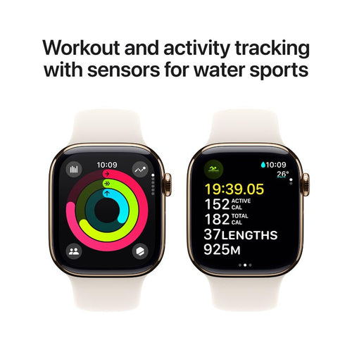 Apple Watch Series 10 GPS + Cellular 42mm Gold Titanium Case with Starlight Sport Band S/M