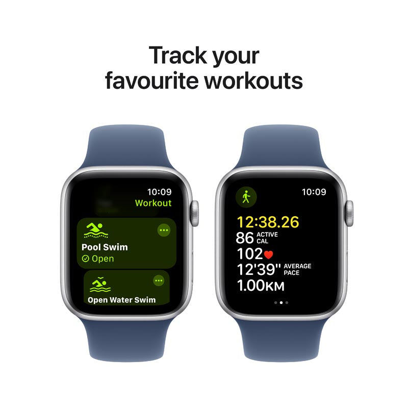 Apple Watch SE GPS 44mm Silver Aluminium Case with Denim Sport Band M/L