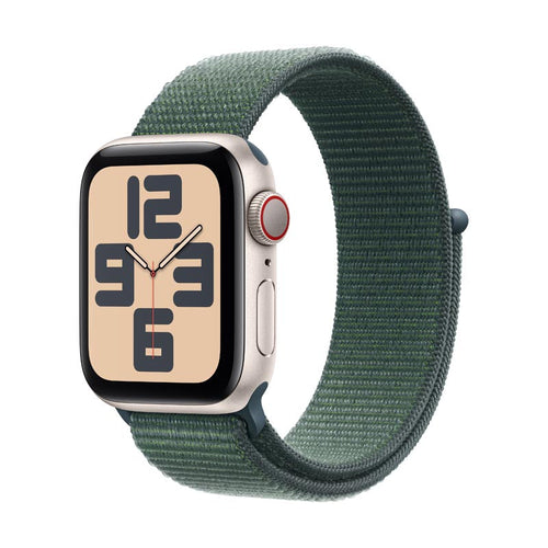 Apple Watch SE GPS + Cellular 40mm Starlight Aluminium Case with Lake Green Sport Loop