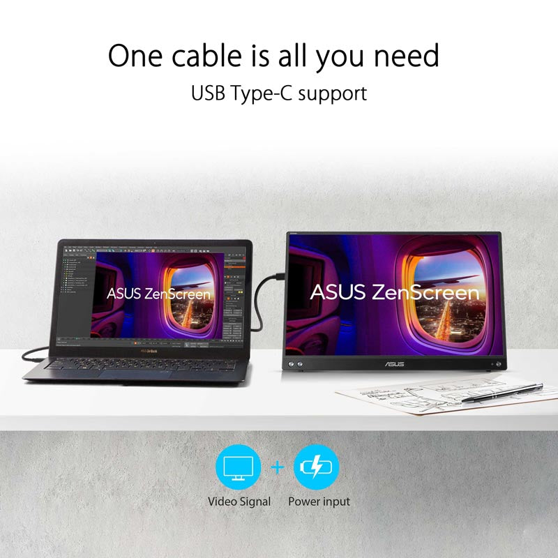 ASUS ZenScreen MB16AHV Portable Monitor - 15.6 FHD IPS USB-C Micro HDMI
