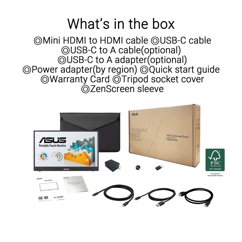 ASUS ZenScreen Touch MB16AMTR Portable Monitor - 16 FHD IPS 10-point touch