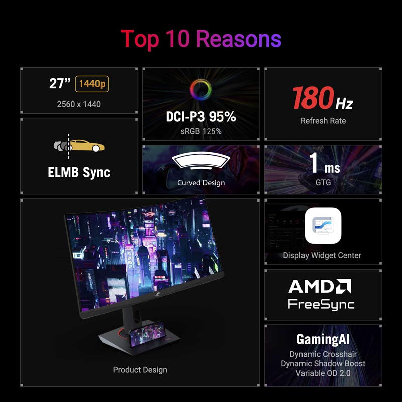 Asus ROG Strix XG27WCS - 27 QHD Fast VA 180Hz Curved Gaming Monitor