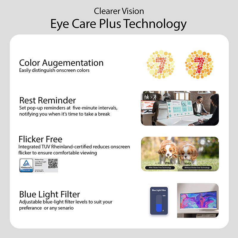 ASUS VU34WCIP-W Eye Care Monitor - 34 WQHD VA 100Hz PD65W Curved