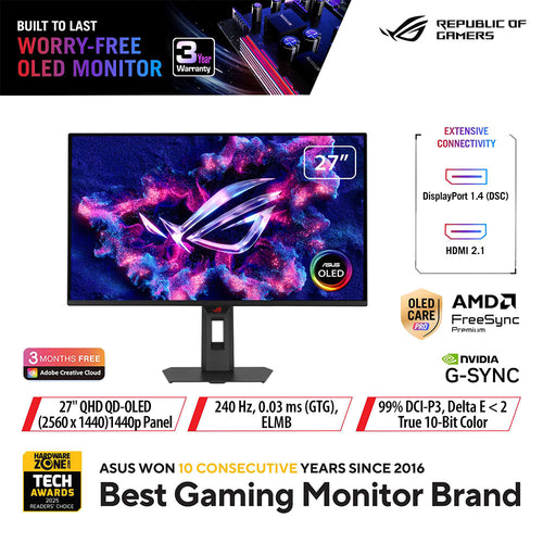 Asus ROG Strix XG27AQDMES - 27 QHD QD-OLED 240Hz Gaming Monitor