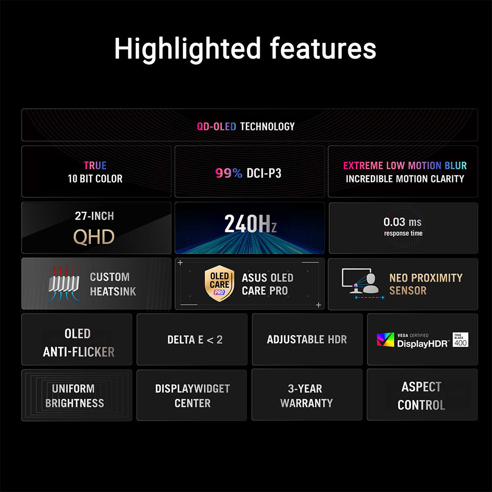 Asus ROG Strix XG27AQDMES - 27 QHD QD-OLED 240Hz Gaming Monitor