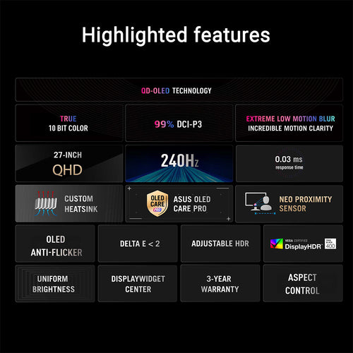 Asus ROG Strix XG27AQDMES - 27 QHD QD-OLED 240Hz Gaming Monitor