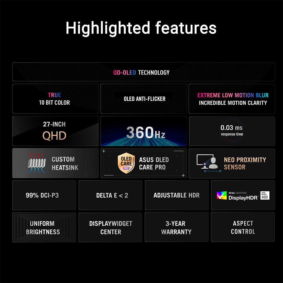 Asus ROG Strix XG27AQDNG - 26.5 QHD QD-OLED 360Hz Gaming Monitor
