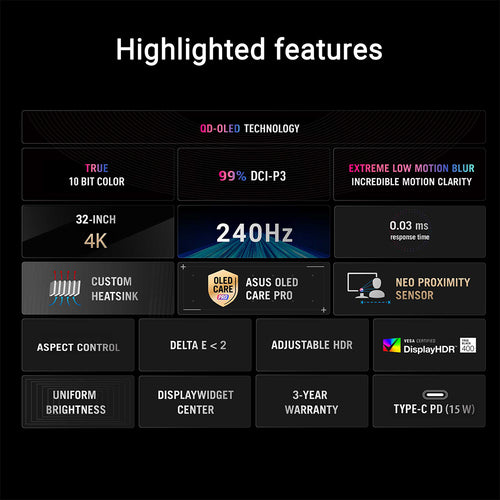 Asus ROG Strix XG32UQDMS - 32 UHD QD-OLED 240Hz Gaming Monitor